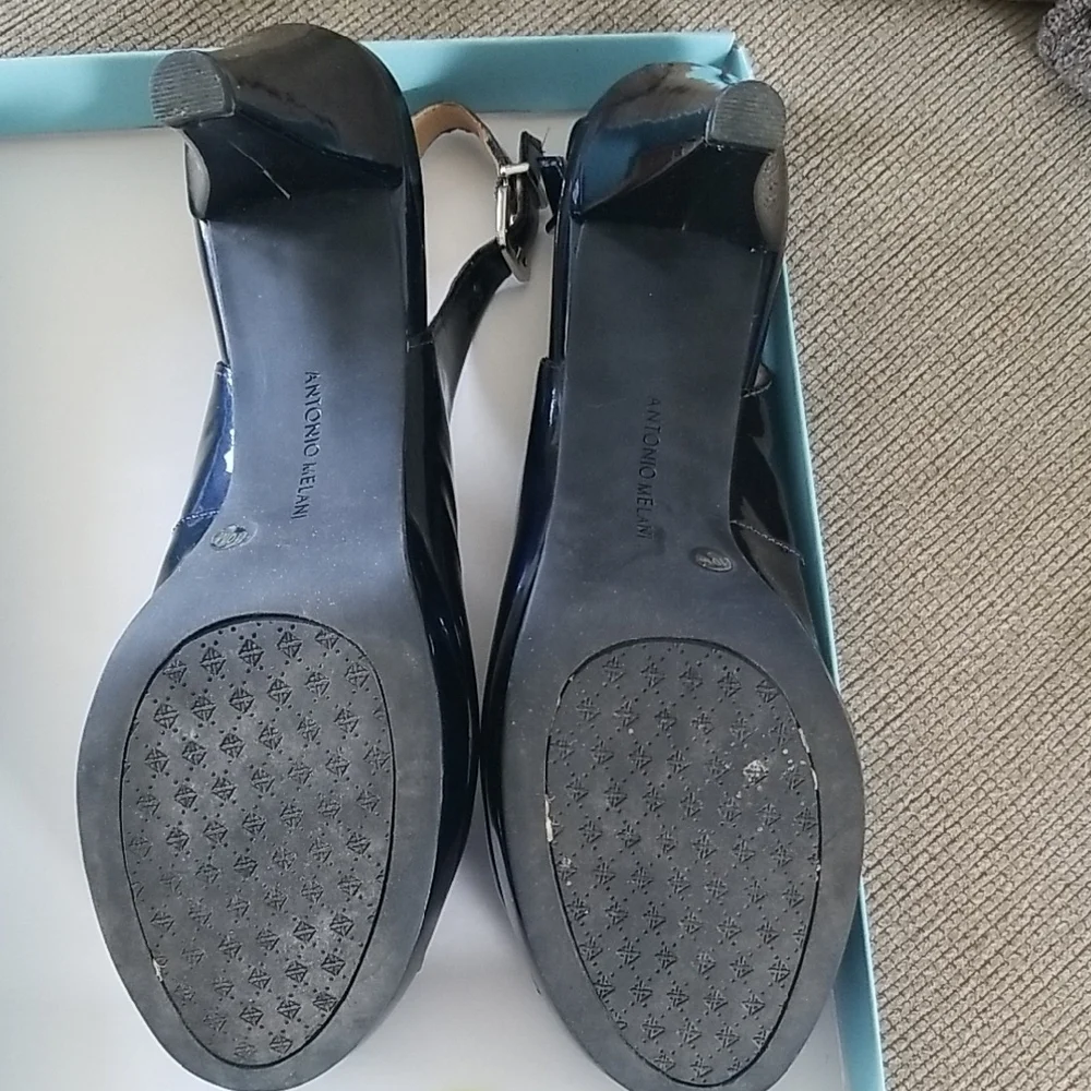 ANTONIO MELANI Navy Patent Peep-Toe Slingback Heels - Picture 3 of 3